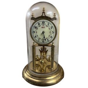 Vintage Welby Anniversary Dome Clock Brass Porcelain Dial Germany - Untested